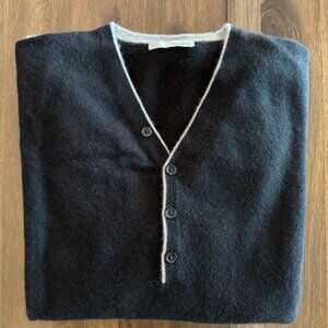 Black Cashmere Button Up V Neck Sweater by Chamtex